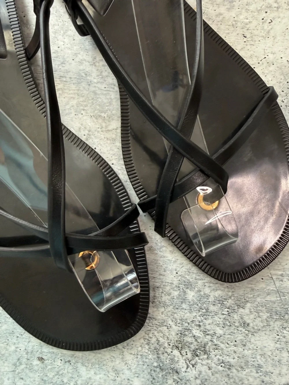 Zara Black Flat Strappy Jelly Sandal 40 - Picture 2 of 5